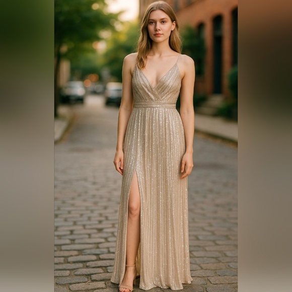 B Darlin Shimmering Gold Prom .Size 3 - 4 - Picture 1 of 11